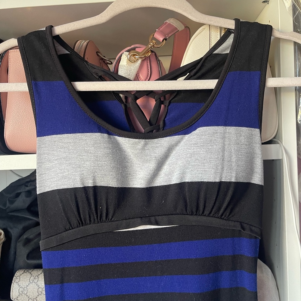 Emerald Sundae Black and Blue Striped Maxi Dress